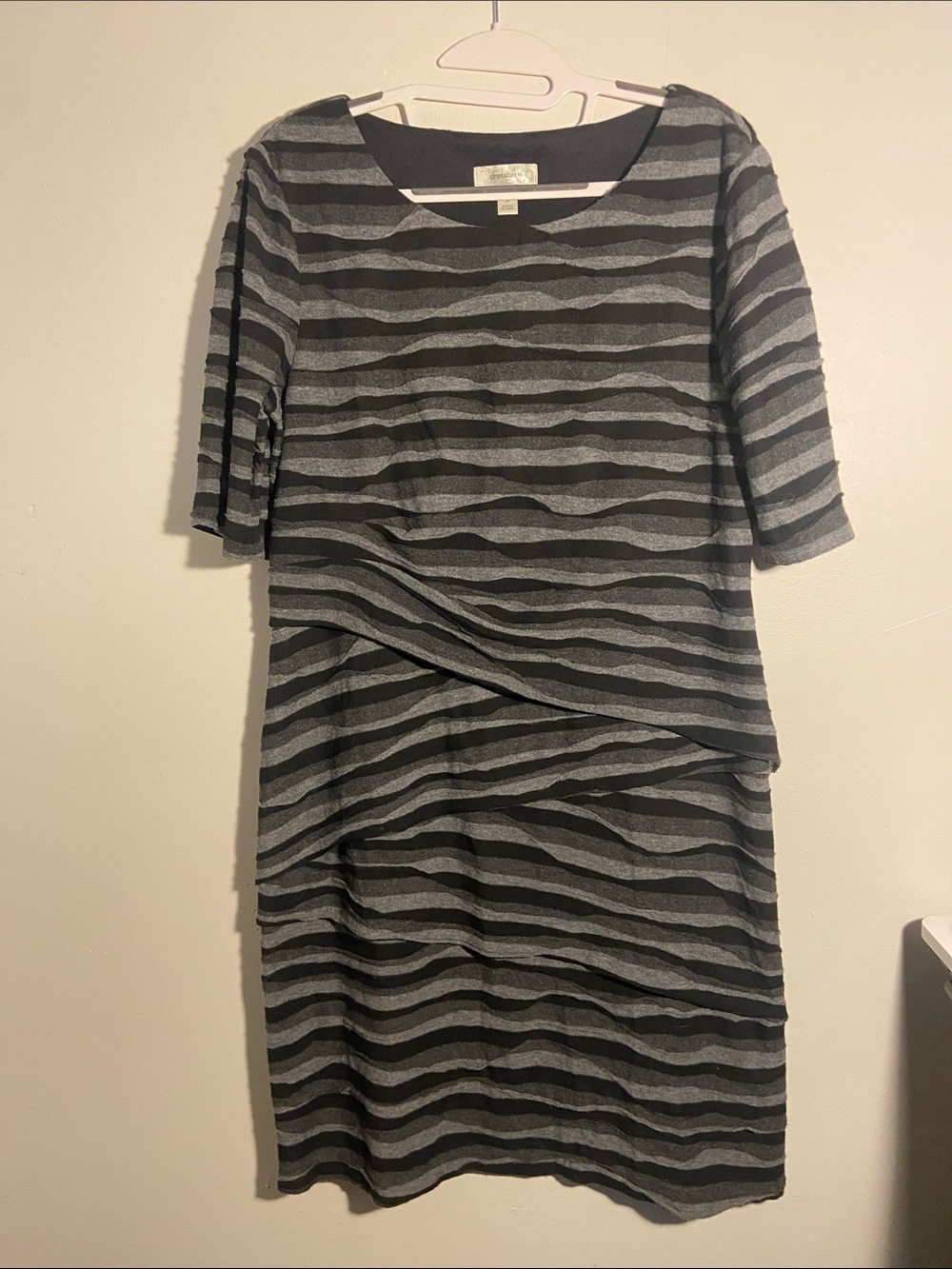 dressbarn Gray & Black Striped Midi Dress